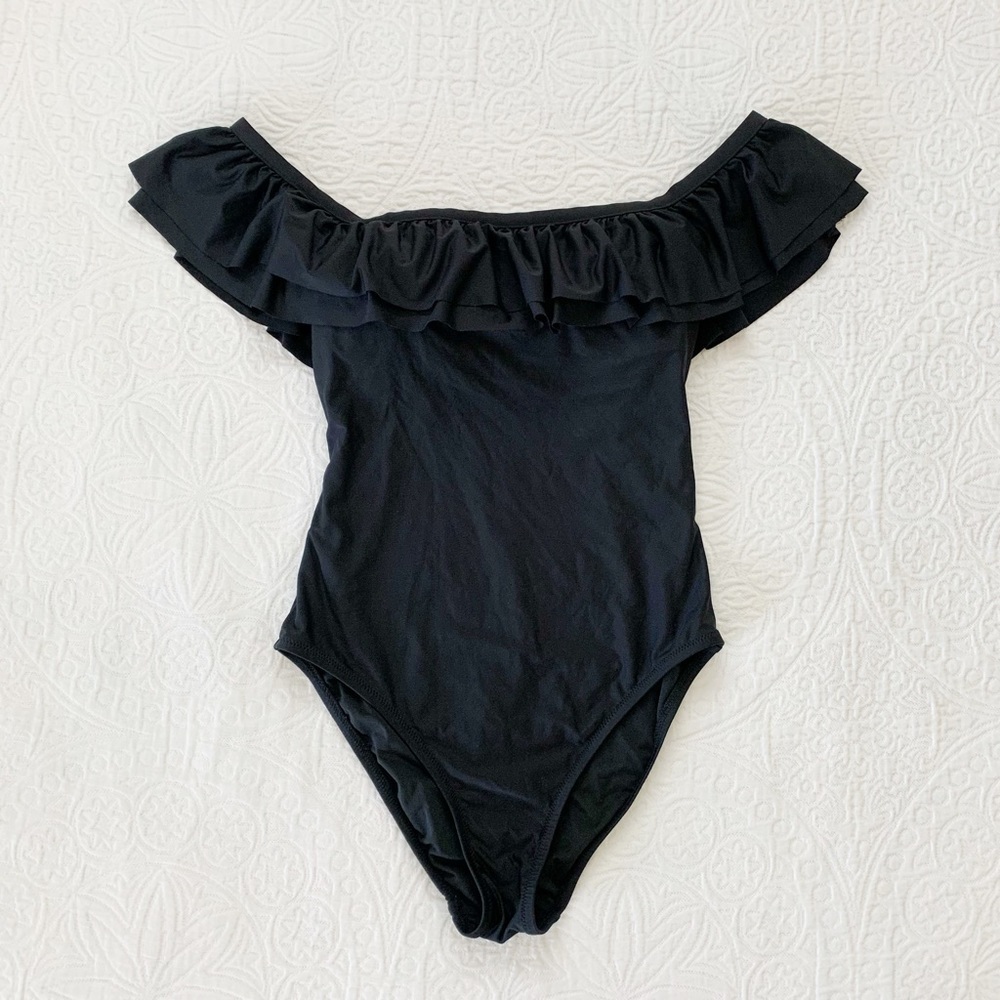 J.Crew Ruffle One-Piece Off The Shoulder Swimsuit, Black